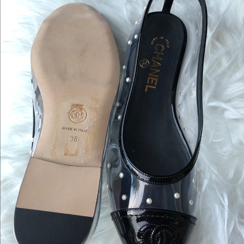 Chanel Clear Flats With Pearls Size 38 - Picture 2 of 3